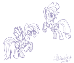 Size: 1141x969 | Tagged: safe, artist:nickdallas, applejack, rainbow dash, g4, monochrome, sketch