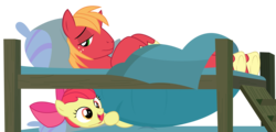 Size: 3697x1778 | Tagged: safe, artist:sketchmcreations, apple bloom, big macintosh, earth pony, pony, g4, hearthbreakers, bed, brother and sister, bunk bed, inkscape, male, open mouth, simple background, stallion, transparent background, vector