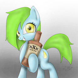 Size: 731x734 | Tagged: safe, artist:justfrankska, oc, oc only, alcohol, moonshine, smiling, solo
