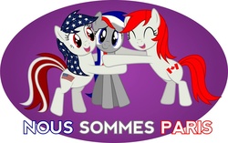 Size: 960x603 | Tagged: artist needed, safe, pony, canada, france, hug, nation ponies, paris, ponified, stand with paris, united states