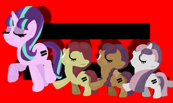 Size: 594x356 | Tagged: dead source, safe, artist:ressurectednightmare, apple bloom, scootaloo, starlight glimmer, sweetie belle, crusaders of the lost mark, g4, the cutie map, bad end, cutie mark crusaders, equal cutie mark, equalized, eyes closed, grin, smiling, this will end in communism