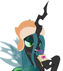 Size: 486x548 | Tagged: safe, artist:cooldrawer99, queen chrysalis, g4, female, food, juice, solo