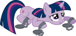 Size: 3837x1838 | Tagged: safe, artist:j5a4, twilight sparkle, pony, unicorn, comic:party of one, g4, bondage, chains, female, mare, prisoner, simple background, solo, transparent background, unicorn twilight, vector