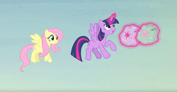 Size: 1920x995 | Tagged: safe, screencap, fluttershy, twilight sparkle, alicorn, pony, g4, the hooffields and mccolts, adorkable, animation error, apple, book, cute, dork, duo, female, food, mare, pegasus wings, pumpkin, saddle bag, spread wings, twilight sparkle (alicorn), wings