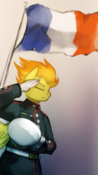 Size: 729x1300 | Tagged: safe, artist:foxinshadow, spitfire, anthro, g4, clothes, dress blues, eyes closed, female, flag, france, marines, never forget, paris, salute, solo, stand with paris, uniform, usmc
