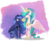 Size: 2343x1901 | Tagged: safe, artist:jankrys00, princess celestia, princess luna, alicorn, pony, g4, cake, cakelestia, duo, eating, food, levitation, magic, spread wings, telekinesis