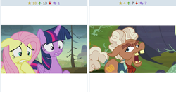 Size: 509x268 | Tagged: safe, screencap, fluttershy, ma hooffield, twilight sparkle, alicorn, pony, derpibooru, g4, the hooffields and mccolts, female, hooffield family, juxtaposition, mare, meta, twilight sparkle (alicorn)
