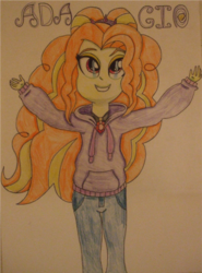 Size: 951x1284 | Tagged: safe, artist:blazingdazzlingdusk, adagio dazzle, equestria girls, g4, rainbow rocks, clothes, drawing, female, hoodie, smiling, solo, the dazzlings, traditional art, when she smiles