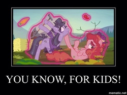 Size: 750x562 | Tagged: safe, edit, edited screencap, screencap, buzzsaw mccolt, tree h. hooffield, earth pony, pony, g4, season 5, the hooffields and mccolts, attempted murder, bushy brows, demotivational poster, discovery family logo, freeze spell, image macro, levitation, magic, mccolt family, meme, shovel, telekinesis, transfixed, you know for kids