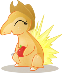 Size: 865x1011 | Tagged: safe, artist:ellisarts, applejack, cyndaquil, g4, apple, crossover, female, food, pokefied, pokémon, simple background, solo, transparent background, vector