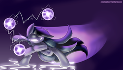Size: 1024x582 | Tagged: safe, artist:neoncel, marble pie, g4, action pose, female, glowing eyes, solo