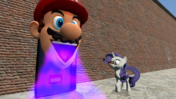 Size: 1024x576 | Tagged: safe, artist:dragonboi471, rarity, g4, 3d, gmod, imma bet you can't do this, mario, mario's head, smg4, super mario bros., vending machine, wat, wide eyes, wtf