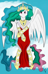 Size: 3808x5808 | Tagged: safe, artist:frolda, princess celestia, g4, clothes, dress, female, flying, solo, wings