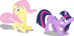 Size: 6067x3000 | Tagged: safe, artist:bluethunder66, fluttershy, twilight sparkle, alicorn, pegasus, pony, g4, the hooffields and mccolts, .svg available, absurd resolution, duo, female, folded wings, look at my butt, mare, out of context, simple background, transparent background, twilight sparkle (alicorn), vector, wings