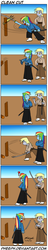 Size: 515x2700 | Tagged: safe, artist:pheeph, derpy hooves, rainbow dash, equestria girls, g4, comic, cutting, humanized, katana, kimono (clothing), log, old master q, parody, samurai, sword, weapon