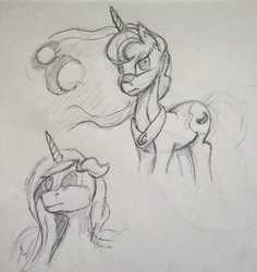 Size: 653x691 | Tagged: safe, artist:post-it, princess celestia, princess luna, g4, monochrome, sketch, traditional art