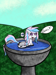 Size: 3600x4800 | Tagged: safe, artist:chaotic harmony, oc, oc only, oc:starburn, duck pony, pegasus, pony, behaving like a duck, bird bath, micro, quack, solo