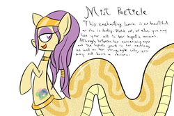 Size: 1024x683 | Tagged: safe, artist:lunahazacookie, artist:mightyshockwave, oc, oc only, oc:mist reticle, lamia, original species, snake, burmese python, cutie mark, eyeshadow, female, jewelry, looking at you, looking back, looking back at you, lowres, makeup, mare, necklace, ponified, solo