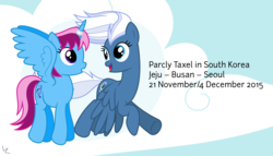 Size: 11200x6400 | Tagged: safe, artist:parclytaxel, night glider, oc, oc:parcly taxel, alicorn, pony, g4, .svg available, :o, absurd resolution, alicorn oc, cloud, flying, holiday, parcly in south korea, parcly's travel covers, show accurate, south korea, vector