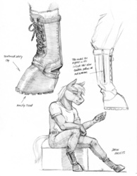 Size: 950x1224 | Tagged: safe, artist:baron engel, big macintosh, earth pony, anthro, unguligrade anthro, g4, boots, boots on hooves, clothes, diagram, grayscale, male, monochrome, pencil drawing, shoes, solo, traditional art