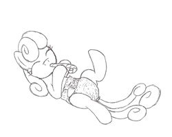 Size: 1000x800 | Tagged: safe, artist:datspaniard, bon bon, sweetie drops, g4, adult foal, candy, candy cane, diaper, female, food, monochrome, non-baby in diaper, solo