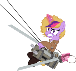 Size: 4027x3780 | Tagged: safe, artist:zacatron94, twilight sparkle, g4, armin arlert, attack on titan, clothes, costume, female, glowing horn, halloween, holiday, horn, magic, nightmare night, nightmare night costume, simple background, solo, telekinesis, transparent background