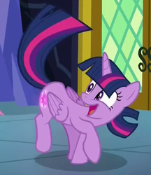 Size: 394x457 | Tagged: safe, screencap, twilight sparkle, alicorn, pony, g4, the hooffields and mccolts, booty call, cropped, excited, female, glowing cutie mark, mare, smiling, solo, twilight sparkle (alicorn)