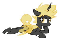 Size: 1675x1134 | Tagged: safe, artist:kellythedrawinguni, oc, oc only, changeling, female, prone, simple background, solo, transparent background, vector, yellow changeling