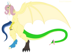 Size: 2748x2046 | Tagged: safe, artist:pyrus-leonidas, fluttershy, bat pony, chimera, draconequus, kaiju, pony, snake, g4, chimerafied, draconequified, female, flutterbat, flutterequus, forked tongue, high res, kaijufied, simple background, snake for a tail, solo, species swap, tail, tentacles, transparent background