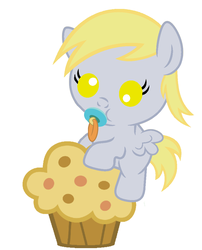 Size: 836x1037 | Tagged: safe, artist:red4567, derpy hooves, pegasus, pony, g4, baby, baby pony, cute, derpabetes, female, food, muffin, ponies riding food, recolor, riding, simple background, solo, weapons-grade cute