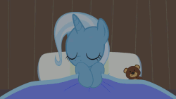 Size: 800x450 | Tagged: safe, artist:agrol, trixie, pony, unicorn, must be better, g4, animated, bed, blinking, cute, diatrixes, female, frown, gif, looking around, loop, mare, solo, teddy bear, turned head, youtube link