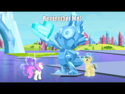 Size: 480x360 | Tagged: safe, artist:starlightflux, edit, edited screencap, screencap, ivory, ivory rook, rubinstein, spike, twinkleshine, crystal pony, pony, equestria games (episode), g4, animated, bender bending rodríguez, crystal empire, fire, futurama, male, remember me, spike statue