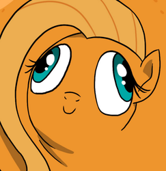 Size: 521x535 | Tagged: safe, artist:doublewbrothers, edit, fluttershy, g4, what about discord?, c:, cropped, derp, flutterrange, food, inanimate tf, orange, orangified, solo, transformation, wat, wtf