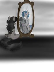Size: 2496x3360 | Tagged: safe, artist:marylinnblack, dj pon-3, octavia melody, vinyl scratch, g4, crying, eyes closed, feels, female, high res, lesbian, messy mane, mirror, sad, ship:scratchtavia, shipping, story included