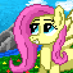 Size: 512x512 | Tagged: safe, artist:mzsurprise, fluttershy, g4, female, happy, outdoors, pixel art, river, smiling, solo