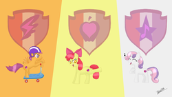 Size: 1600x900 | Tagged: safe, artist:tamu569, apple bloom, scootaloo, sweetie belle, earth pony, pony, crusaders of the lost mark, g4, colored pupils, cutie mark, cutie mark crusaders, the cmc's cutie marks