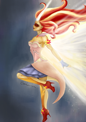 Size: 3508x4960 | Tagged: safe, artist:soirema-pl, sunset shimmer, equestria girls, g4, my little pony equestria girls: friendship games, clothes, daydream shimmer, dress, eyes closed, female, signature, solo