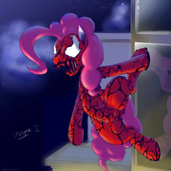 Size: 2000x2000 | Tagged: safe, artist:usager, pinkie pie, alien, earth pony, pony, g4, carnage, female, high res, male, mare, marvel, marvel comics, possessed, possession, solo, spider-man, supervillain, symbiote, we're doomed, xk-class end-of-the-world scenario