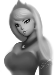 Size: 4112x5775 | Tagged: safe, artist:oudjiel, princess luna, human, g4, absurd resolution, eye contact, female, humanized, monochrome, solo