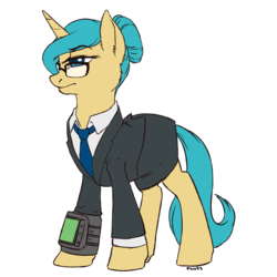 Size: 1500x1500 | Tagged: safe, artist:floots, oc, oc only, oc:market share, pony, unicorn, fallout equestria, bun, business suit, businessmare, clothes, pipbuck, skirt