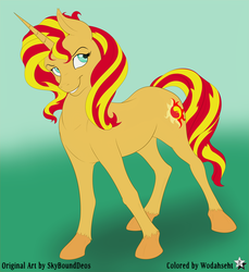 Size: 4125x4500 | Tagged: safe, artist:skybounddeos, artist:wodahseht, color edit, edit, sunset shimmer, pony, unicorn, g4, absurd resolution, colored, colored sketch, disney style, female, solo