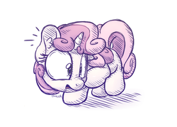 Size: 3500x2500 | Tagged: safe, artist:bobdude0, sweetie belle, g4, cute, female, frown, high res, nose wrinkle, open mouth, raised hoof, raised leg, scared, solo, wide eyes