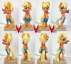 Size: 1280x1144 | Tagged: safe, artist:viistar, applejack, earth pony, pony, g4, bandage, bipedal, clothes, female, scar, scarf, sculpture, solo, turnaround