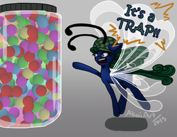 Size: 719x556 | Tagged: safe, artist:dreamerswork, oc, oc only, oc:peanut, breezie, admiral ackbar, candy, cute, food, funny, glass jar, it's a trap