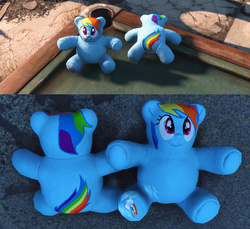 Size: 1182x1083 | Tagged: safe, rainbow dash, pegasus, pony, g4, 3d, fallout, fallout 4, female, male, mod, plushie, rainbear dash, teddy bear, video game