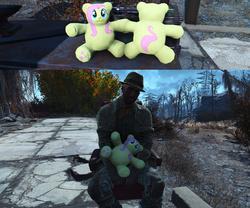 Size: 1813x1509 | Tagged: safe, fluttershy, g4, 3d, fallout, fallout 4, female, male, mod, plushie, teddy bear, video game