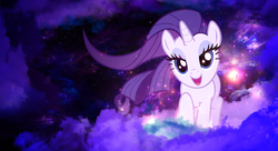 Size: 1980x1080 | Tagged: safe, artist:allwat, artist:stabzor, rarity, g4, bedroom eyes, cloud, space, vector, wallpaper