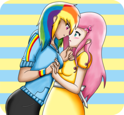 Size: 2352x2180 | Tagged: safe, artist:shadeila, fluttershy, rainbow dash, human, g4, duo, female, high res, humanized, lesbian, ship:flutterdash, shipping