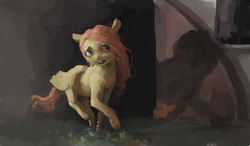 Size: 1780x1043 | Tagged: safe, artist:sharpieboss, fluttershy, g4, female, running, scared, shadow, solo