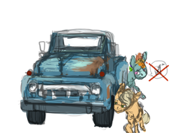 Size: 1024x768 | Tagged: safe, artist:celestiawept, applejack, rainbow dash, g4, car, truck